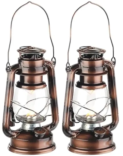 Lunartec Camping-Laterne Batterie: 2er-Set LED-Sturmleuchte im Öllampen-Design, Flammen-Imitation, Bronze (Kerzen Laterne Metall, LED-Petroleumlicht, Echtwachskerzen)