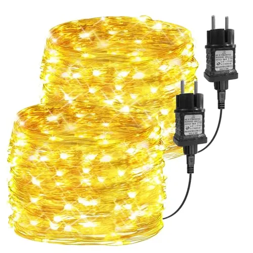 Lagriner LED Lichterkette aus Kupferdrah, 2x10M 100 LED Lichterkette mit Stecker Weihnachtslichterkette Led Außen Lichterkettes WasserdichtLichterkettes für, Garten Party, Innen, Außen -Warmweiß