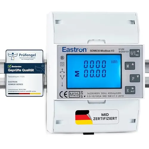 Eastron SDM630Modbus-V3 Drehstromzähler digitaler Stromzähler für Hutschiene, Multifunktional, Bidirektional mit 2x S0, RS485 Modbus-RTU