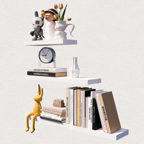 OVAS HOO Wandregal Holz, Weiß Wand Regal, Regalbrett 3er-Set, Modern Einfach Wandboard, Schweberegal Regale für Wohnzimmer, Küche, Arbeitszimmer,Kinderzimmer