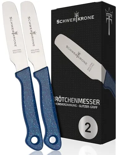 Schwertkrone® Brötchenmesser 2er Set [MADE IN GERMANY] - Frühstücksmesser Gezahnt - Buttermesser Edelstahl - Tafelmesser - Brotzeitmesser - Schneidemesser - Bread Knife - Brotmesser Klein