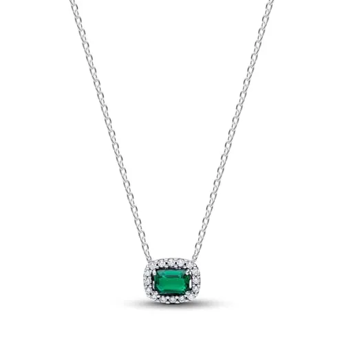Pandora Kette mit Anhänger 394503C01-45, Rechteck, Grün, Halo grün|silberfarben - Elegante Pandora Kette mit einem stilvollen rechteckigen Anhänger in Grün. Aus hochwertigem Sterling Silber gefertigt und ideal für besondere Anlässe oder den Alltag.
