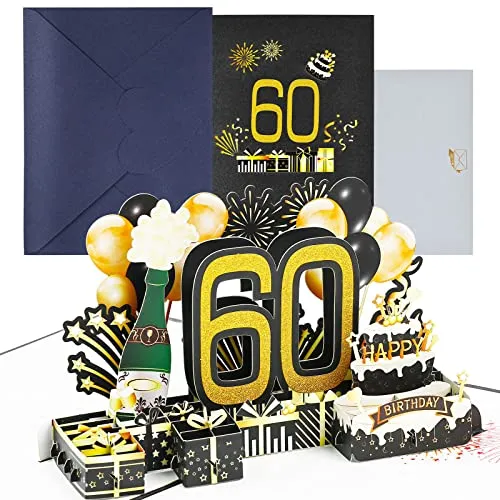 Joyoldelf Geburtstagskarte zum 60. Pop Up Grußkarten, 3D Pop Up Karte Geburtstag Grußkarte, Geburtstagskarten mit Umschlag für Frauen Mütter Mädchen Männer Freunde Romantik Geschenk-Karte
