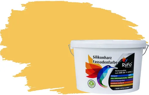 RyFo Colors Fassadenfarbe Silikonharz Fassadenfarbe Maisgelb 10l, 1 L ca. 6 m², Wasserabweisend, diffusionsfähig, schützt vor Schmutz, Algen, Pilzen