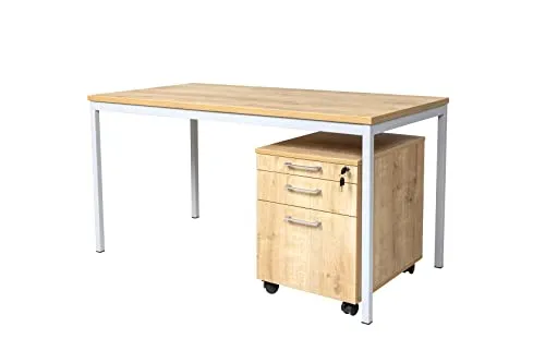 furni24 Schreibtisch mit Rollcontainer, Eiche, 180x80x75 cm