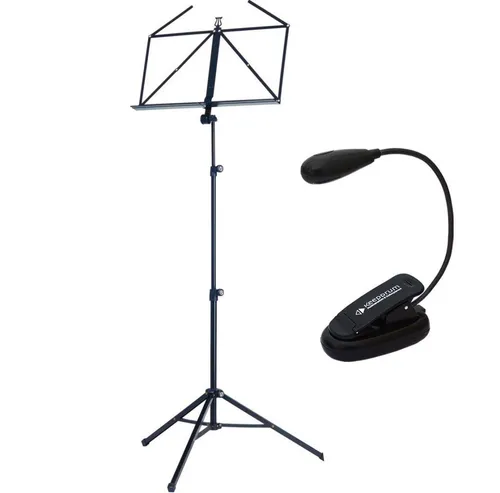 König & Meyer Notenpult K&M 10065 mit Leuchte - Hochwertiger Notenständer aus Stahl, höhenverstellbar von 58,5 bis 122 cm, inklusive flexibler LED-Leuchte mit 2 Helligkeitsstufen für optimale Ausleuchtung.