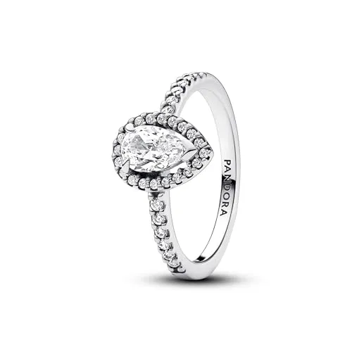 PANDORA Timeless Funkelnder Birnen-Kranz Ring aus Sterling Silber - Eleganter Damenring aus Sterling Silber mit funkelndem birnenförmigen Cubic Zirkonia, ideal für besondere Anlässe oder als stilvolles Accessoire.