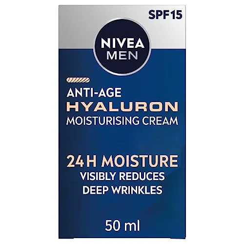 NIVEA MEN Anti-Age Hyaluron LSF15 Feuchtigkeitscreme (50 ml), Anti-Falten Gesichtscreme mit Hyaluronsäure und Pro-Retinol, reduziert sichtbar tiefe Falten und strafft die Haut