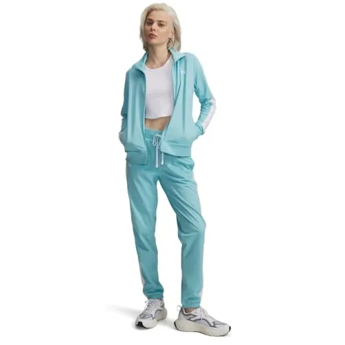 Under Armour Tricot Trainingsanzug - Blue Haze/White/White - XS - Sportlicher Trainingsanzug mit weichem Innenfutter für hohen Tragekomfort. Die Jacke bietet eine lockere Passform, während die Hose eng anliegt. Ideal für aktives Training und schnelle Bewegungen.