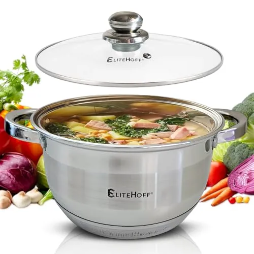 EliteHoff Kochtopf, 7-Lagen Edelstahl Topf Induktion Kochtöpfe Nudeltopf Suppentopf mit Glasdeckel für alle Herdarten Spülmaschinenfest (4.5L - 22 cm)