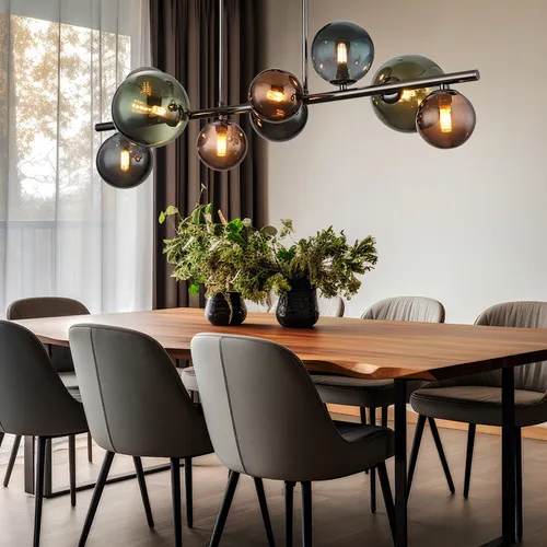 LED Deckenlampe 9 Flammig mit Glaskugeln - Moderne Deckenleuchte in Bronze, Petrol und Grün, 9x 350 Lumen warmweiß, ideal für stilvolle Esszimmer. Inklusive Leuchtmittel für sofortige Nutzung.