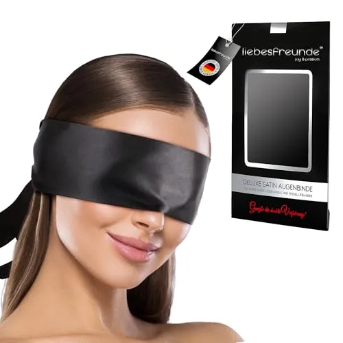 liebesfreunde® Augenbinde für Paare - Schöne Erotik Augenmaske aus Satin I Bondage Maske zum Fesseln, Sex Spielzeug Zubehör, schwarz