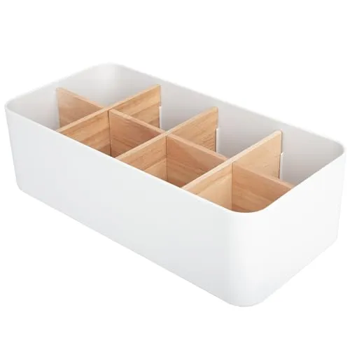 Niboken Schreibtisch Organizer, 8 Fächer Bambus Büro Desk Fernbedienungshalter mit Stifthalter, Aufbewahrungsbox Mehrzweck Aufbewahrungsbox für Stifte,Kosmetika,Smartphones