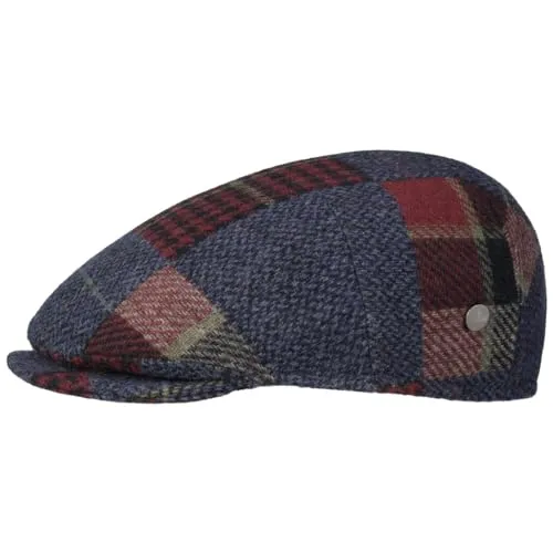LIERYS Capri Merino Patchwork Flatcap Schiebermütze 100% Merinowolle Made in Italy Damen Herren Herbst Winter blau 59 cm