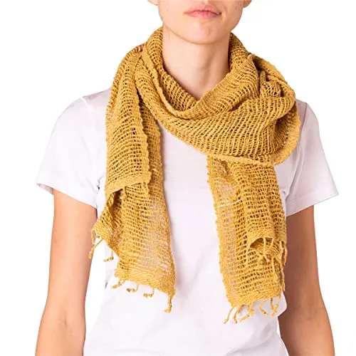 PANASIAM scarf cotton woven, saffron yellow, 165x50cm
