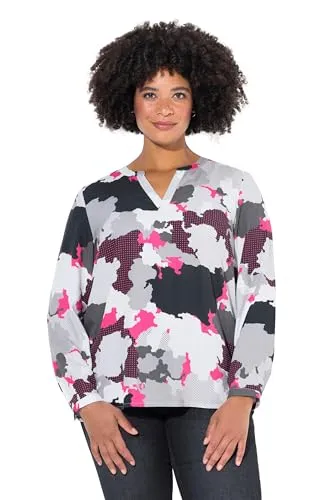 Angel of Style Damen große Größen Übergrößen Plus Size Bluse, Camouflage-Druck, Tunika-Ausschnitt schwarz 52 836326100-52
