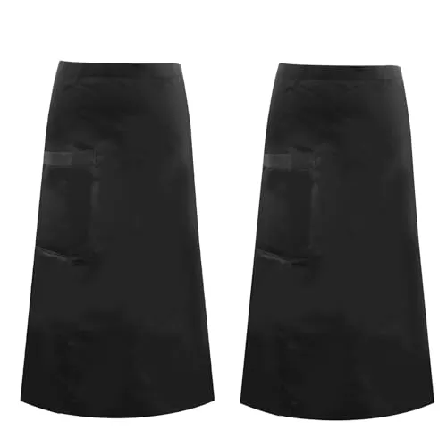 Granvoo 2 Stück Schürzes, Taillenschürze mit Taschen, Schürze Taille Lang, Kellnerschürze, Vorbinder Schürzes Lang, Taillenschürze für Cafe/Gaststätte/Bistro (Schwarz)