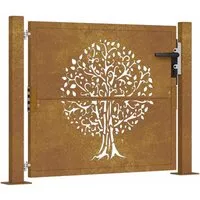 vidaXL Gartentor mit Baum-Design - Flügeltor aus Cortenstahl, lasergeschnittenes Design für eleganten Charme und abschließbar für zusätzliche Sicherheit. Ideal für Garten oder Terrasse.