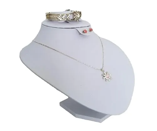 Yudu Schmuckbüste für Schmuckset Armband Ring Kette Ohrsteck H19,50cm (Kunstleder weiss)