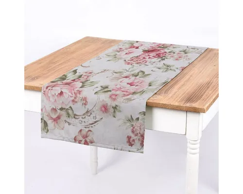 SCHÖNER LEBEN. Tischläufer SCHÖNER LEBEN. Tischläufer Pfingstrosen Blüten Ornamente creme rosa, handmade