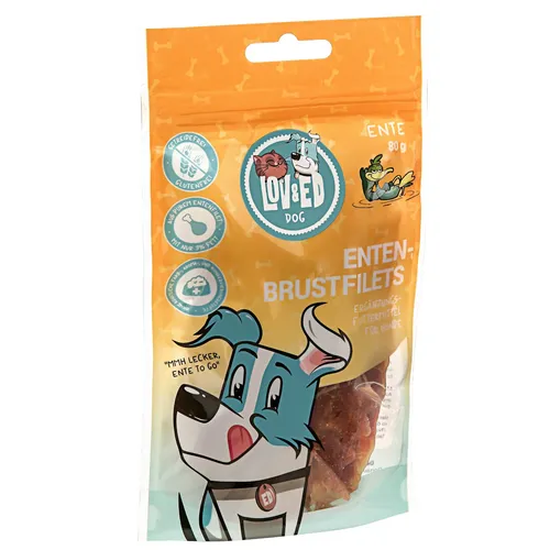 Lov&Ed Entenbrustfilets für Hunde, 80 g Hundesnack Entenbrust Ente Snack