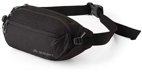 Gregory Nano Waistpack - Gürteltasche optic black - Gürteltasche für Outdoor-Aktivitäten mit zwei großen Reißverschlussfächern, seitlichen Kompressionsriemen und reflektierenden Schlaufen für zusätzliche Sicherheit.
