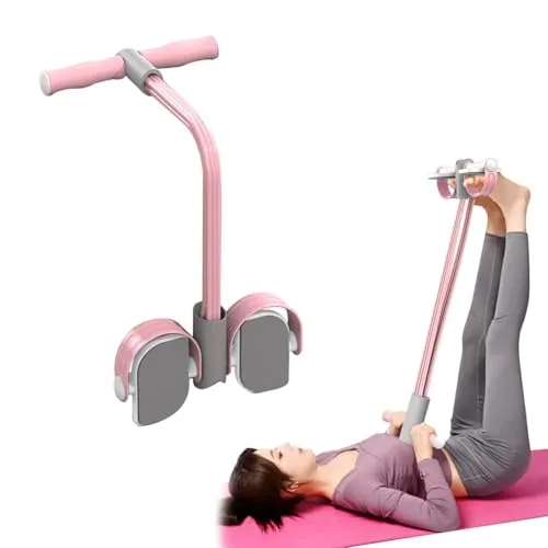 Bauchtrainer,Sit-Up Trainingsgeräte Bodybuilding Expander Ganzkörpertrainer für Zuhause 6 Tubes Elastische Zugseil Multifunktions,Bauchformer,Oberschenkeltrainer,Pedal Widerstandsband(Rosa)