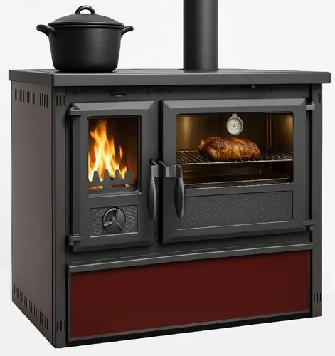 TRGO Gartenkamin Forno - bordeaux, 6 kW - Eleganter Outdoor-Küchenofen für Holz, ideal für gesellige Abende im Freien. Robuste Stahlkonstruktion mit 12 cm Durchmesser für eine effiziente Wärmeverteilung.
