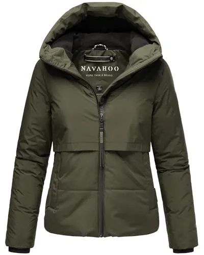 Navahoo Damen Winterjacke Liebesküken XIV Dark Olive Gr. M - Funktionsjacken: Warme Steppjacke mit kuscheligem Teddyfleece-Innenfutter und tailliertem Schnitt für optimale Passform und Stil an kalten Tagen.