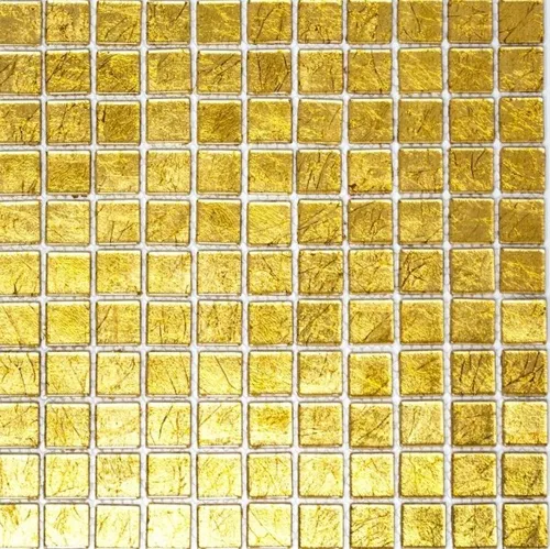 Mosaik Rückwand Transluzent Glasmosaik Crystal gold Struktur - 10 Stück Mosaikfliesenmatte in edler goldener Struktur, ideal für Badezimmer- und Küchen-Fliesenspiegel. Perfekt für kreative Wandgestaltungen in Innenräumen.