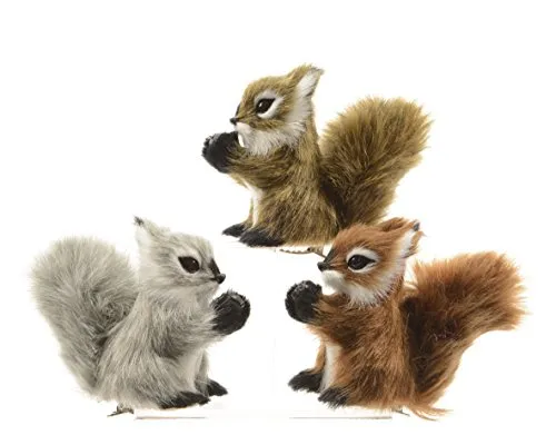 Kaemingk Eichhörnchen Dekoration 3er Set, Kunstfell, Braun, Grau, Beige, 7,5 x 3,5 x 8 cm, Klassisch, Tierdruck, Hochzeit, Metall, 8 cm, Erdton