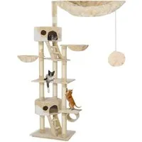 tectake Kratzbaum Katzenbaum Hansi 260 cm - Beige-Weiß - Robuster Katzenbaum mit 5 Ebenen und 2 Höhlen, ideal für aktive Katzen und bietet viel Platz zum Spielen und Entspannen.