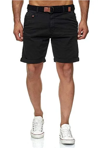Kurze Hosen Herren mit Gürtel - Conor - Cargo Shorts Herren aus Baumwolle - Sommer Freizeithose mit Taschen - Sportlich eleganter Look - Regular Fit - Bequemes Material mit Stretch - Black - L