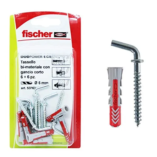 Fischer Dübel DUOPOWER 6 Dübel C/8K in Blister, 6 kurze Haken 6 x 30 mm, 537634