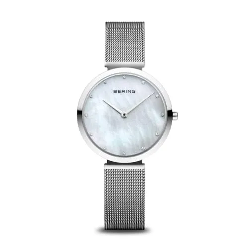 Bering Quarzuhr Classic 18132-004, elegante Damenarmbanduhr mit Saphirglas - Armbanduhren mit poliertem Edelstahlgehäuse und feinem Perlmutt-Zifferblatt für stilvolle Akzente. Hoher Tragekomfort durch das milanaise Armband, ideal für modebewusste Frauen.