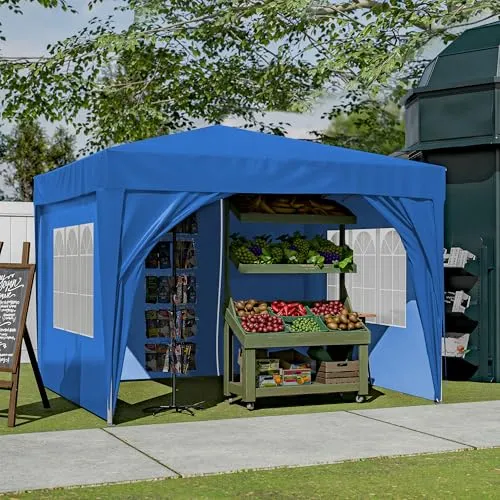 Pavillon 3x3m Faltpavillon mit 4 Seitenwänden - Pavillons & Partyzelte – Wasserdichter und UV-beständiger Pop-Up Gartenpavillon mit einfacher Montage, ideal für Gartenpartys, Camping und Festivals.