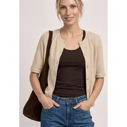 Street One Damen Kurzarm Jacke im Strick-Look - Leichte Jacke im Cardigan-Look mit Rundhalsausschnitt und durchgehender Knopfleiste. Ideal für den Alltag, gefertigt aus einem angenehmen Viskosemix und in schlichter Unifarbe.