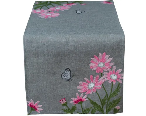 matches21 HOME & HOBBY Tischdecke Tischläufer DAVINA Blumen Stick Schmetterling Polyester 40 x 85 cm (1-tlg), Pflegeleicht & waschbar bei 30 °C
