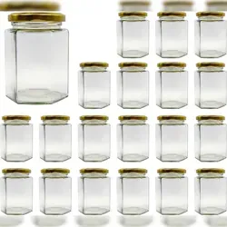 20x Kleines Sechseckiges Honigglas mit Deckel 270 ml - Ideal zur Aufbewahrung von Honig, Marmelade, Gewürzen, Joghurt