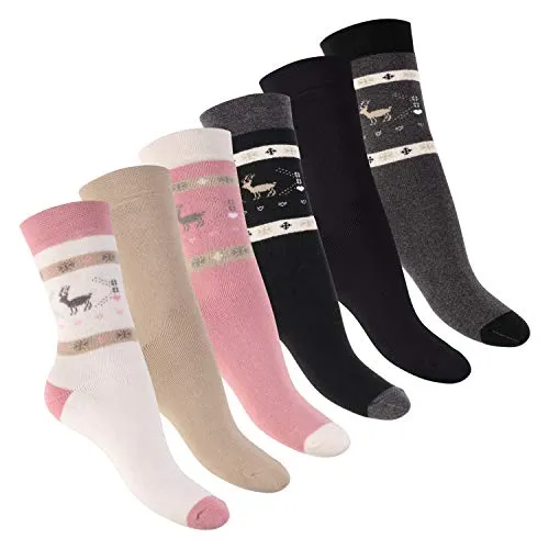 Footstar Damen Wintersocken (6 Paar) - Warme Vollfrottee Socken Schwarz-Rosa 39-42 - 6er Pack warme Damen Wintersocken mit Thermo-Effekt. Ideal für kalte Tage und den Outdoor-Einsatz. Rutschfester Sitz, formstabil und mit hohem Baumwollanteil für optimale Feuchtigkeitsaufnahme. Hergestellt in Europa.