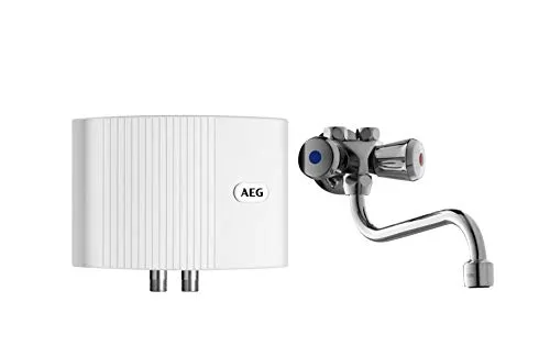 AEG hydraulischer Klein-Durchlauferhitzer MTH 350 OT mit Übertischarmatur fürs Handwaschbecken, 3,5 kW, mit Stecker 230V, VDE geprüft, 189556
