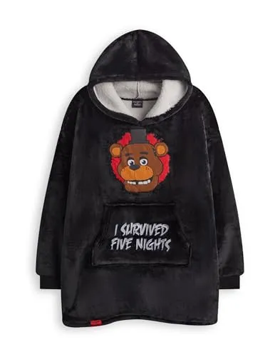 Five Nights at Freddy's Jungen tragbarer Decken-Hoodie | Kinder-Kapuzenpullover aus Sherpa-Fleece in Schwarz mit Freddy Fazbear-Charakter | Sherpa-gefütterte Loungewear mit Taschen