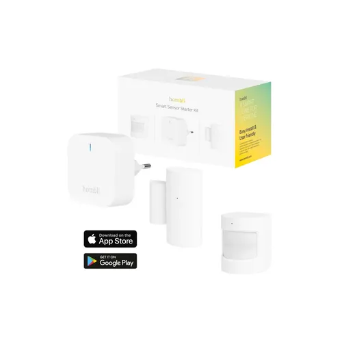 Hombli Smart Sensor Starter Set weiß - Smart Home Starter Kit mit Bluetooth Bridge, Contact Sensor und PIR Motion Sensor für einfache Erweiterung Ihres Smart Homes.
