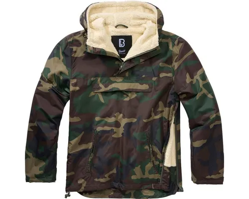 Brandit Sherpa Windbreaker in Woodland, Größe S - Funktionsjacke mit warmem Teddyfell-Futter, wind- und wasserabweisend, ideal für Outdoor-Aktivitäten und kühle Tage.