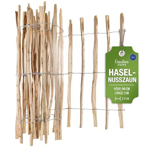 Creative Home Zaun Staketenzaun Haselnusszaun 500 cm x 90 cm