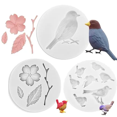 Stück Vogel Silikon, Blume Vogel Blatt Silikon, Mini Blume Silikonform, für Dekorierter Kuchen, Schokoladenseifen-Fudge-Glasur (Grau) 3