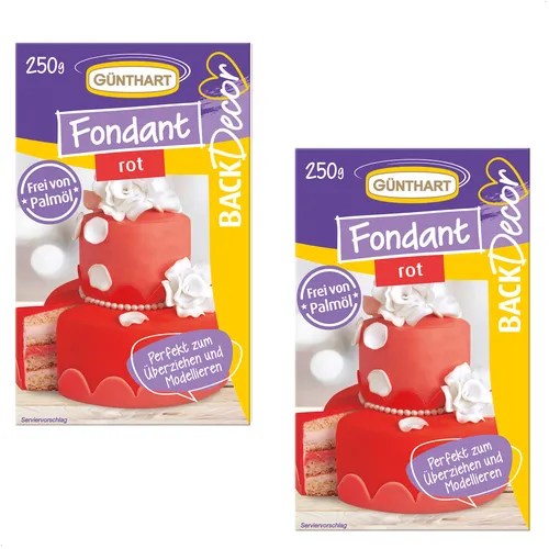 BackDecor Fondant, 2 x 250 gr Fondant rot, Palmölfrei | Modelliermasse