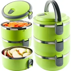 Edelstahl Thermo Lunchbox Tragbarer Isoliert Behälter Lebensmittelbehälter 3 Schicht Wärmer Behälter Lunchbehälter Speisebehälter Grün Retoo - Grün