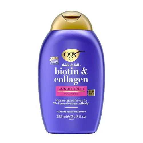 OGX Biotin und Collagen Conditioner 385 ml, reichhaltige Haarspülung für 72h+ Volumen + Fülle mit Biotin und Kollagen,Haarpflege Volumen Spülung für feines + dünnes Haar mit LipiPro Shield Technologie