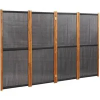 vidaXL 4-tlg. Raumteiler Schwarz 280x180 cm - Eleganter Paravent aus massivem Akazienholz und witterungsbeständigem Textilene, ideal für Privatsphäre und Raumgestaltung in Innen- und Außenbereichen.